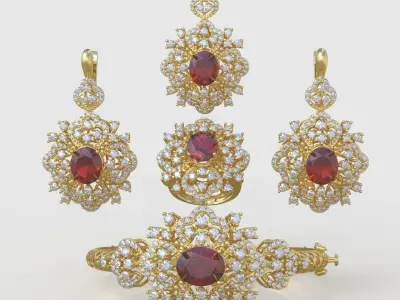 Ring Bracelet Earring and Pendant Set 3D printable model 0043 3D Model Pack