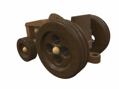 Wooden tractor toy 1 Free 3D model