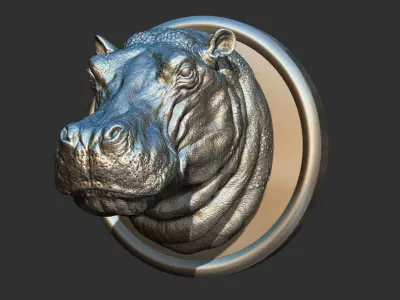 Hippopotamus head with background 3D print model