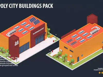 Low Poly City Buildings Pack Low-poly 3D model