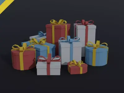 Cartoon Gift Boxes presents Polygonal Style Low-poly 3D model