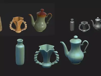 3 beautiful vases Low-poly 3D model