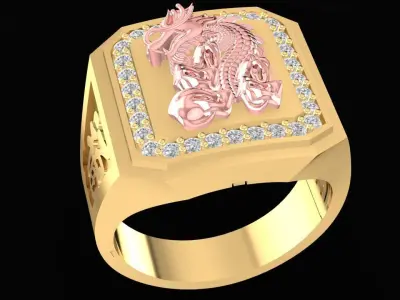 Luxury Dragon and Phoenix Diamond Ring for Men 2775 3D print model