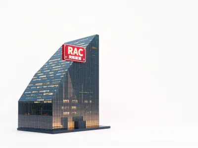 Futuristic Glass Skyscraper with Neon Signs model pack Low-poly 3D model