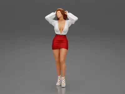 blonde woman posing wearing skirt and sexy fashionable shirt 3D print model
