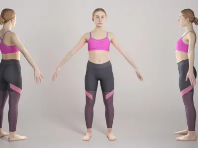 Sporty young woman in A-pose 304 Low-poly 3D model