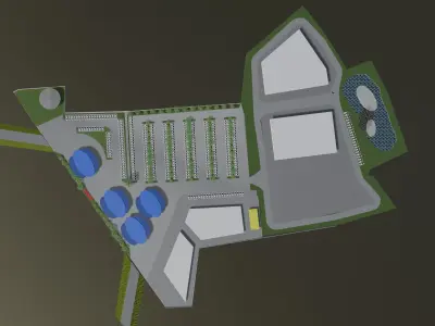 Gas station layout in concept 3D model