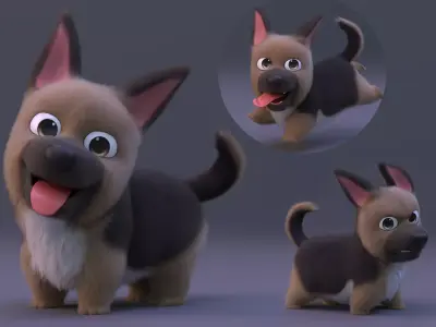 Cute cartoon dog 3D model