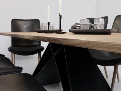 TABLE SET dining with chairs 3D model
