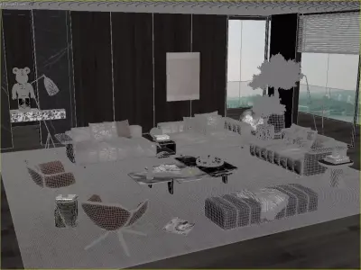 Modern Luxury Living Room Set 3D Model 3D model