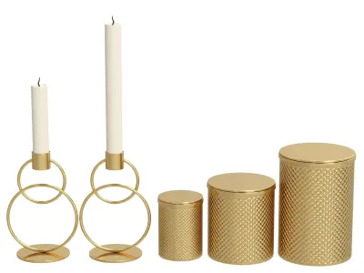 Decorative set three gold metal canisters 3D model
