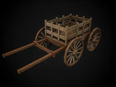 Medieval Wooden Horse Cart Variation 6 - Low Poly And Game Ready Low-poly 3D model