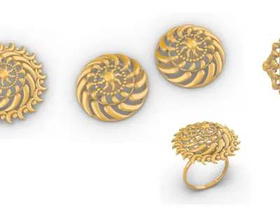 Sun Shape Mandala Set With Ring 3D print model