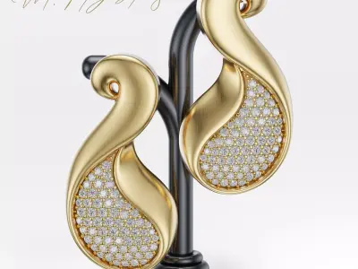Luxury Organic Gold Diamond Earrings 3D Model 3D print model
