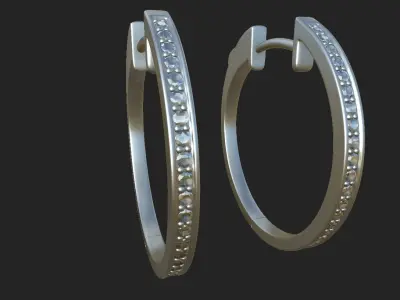 Diamond Small Hoop Earrings 3D model