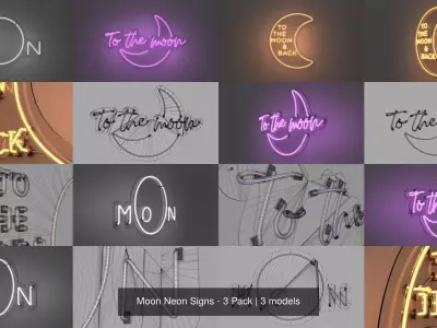 Moon Neon Signs - 3 Pack 3D Model Collection