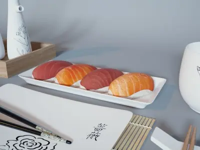 Sushi Set almond blossom hanging on wall 3D model