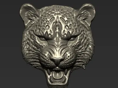 Angry Leopard Head  A73 3D print model