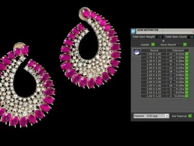 Red Stone Earrings With Sparkling Diamonds 3D print model