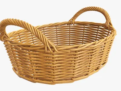 Wicker basket oval with handles medium brown 3D model
