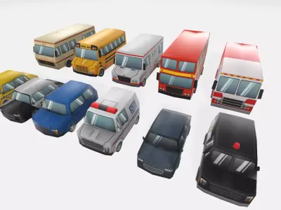 Full Car Pack Low-poly 3D model