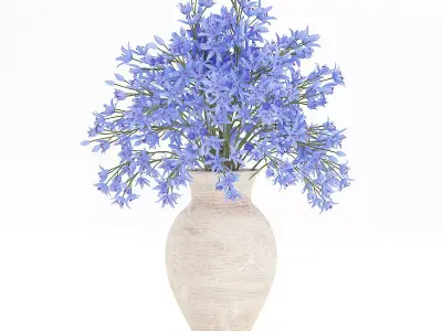 Blue Flowers in Ceramic Vase 3D model