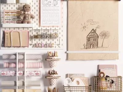 Ikea SKADIS Pegboard and Decoration for Teenagers and Kids 05 3D model