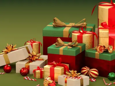 Christmas Set golden gift box 3D model