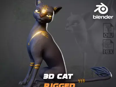 Egyptian Bastet Cat Rigged Low-poly 3D model