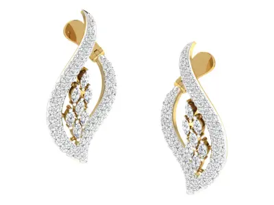 Light Weight Yellow Gold Diamond Earring  -EAR-018 3D print model