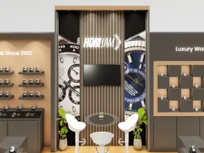 watch booth 10x3 meters 3D model
