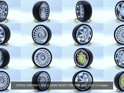 ORTAS CAR RIM 7 AND 8 GAME READY RIM TIRE AND DISC 3D Model Pack