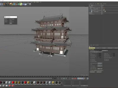 Chinese retro three-story Ming and Qing ancient building 3D model