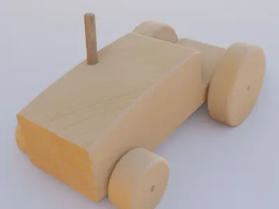 Wooden Tractor Toy Low-poly 3D model