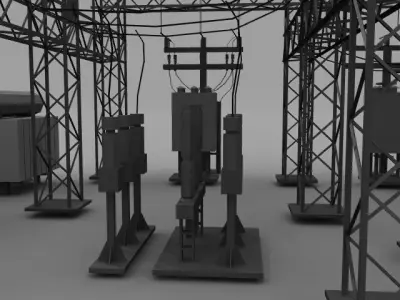 Substation power station Low-poly 3D model