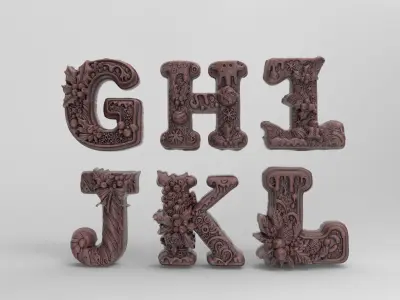 Alphabet christmas decor G to L 3D print model