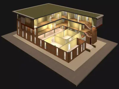 Home office in cutaway section 25-04 3D model