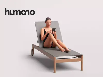 Humano Woman in swimsuit sitting on a sunbed pool-2511-050-7493 3D model