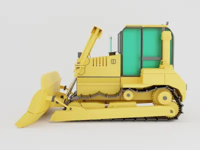 Motor grader of yellow color on white background  Low-poly 3D model