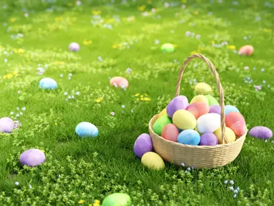 Wicker Basket With Eggs for Easter  3D model