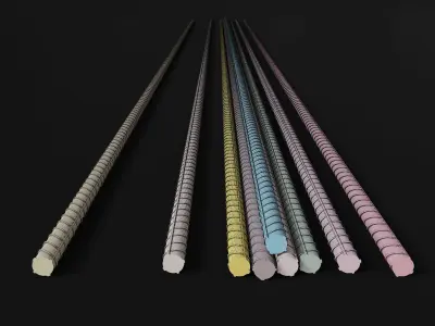 Rebar- Chrome Reinforcement -  threaded rod - building materials 3D model