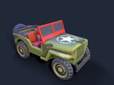 Lowpoly cartoon PBR WW2 army jeep vehicle 3D model
