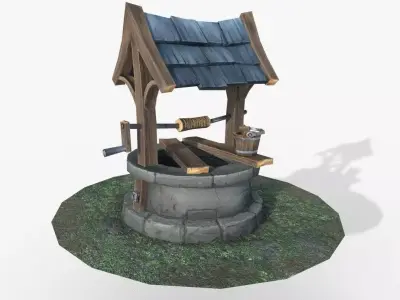 Well low poly water in middle of grassy area Low-poly 3D model