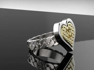 Heart Ring with Cuban link shank 3D print model