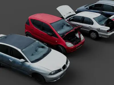 cars abandoned derelict wrecks 4types photogrammetry Low-poly 3D model