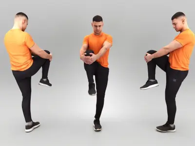 Athletic man doing leg stretches 395 Low-poly 3D model