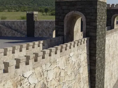 Fortified walls Low-poly 3D model