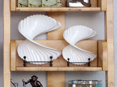 Set-170 wooden ladder shelf with clock and vases 3D model