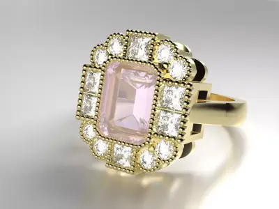Vintage Emerald Cut Halo Ring Free 3D print model