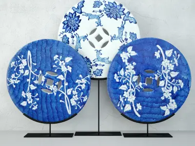 Blue and White Ceramic Disks Collection